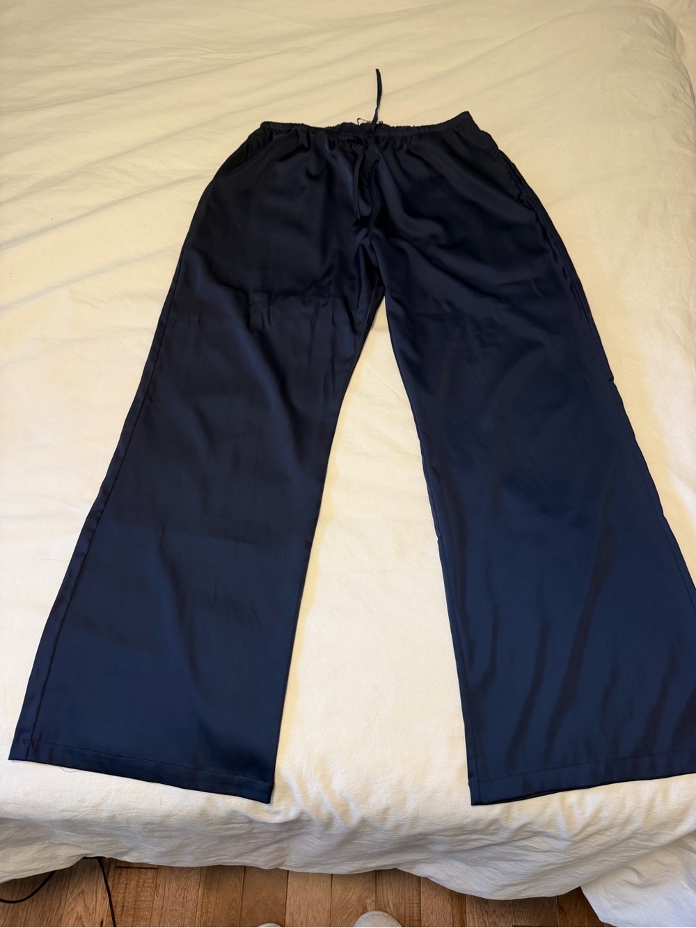 Brandy Melville Navy Wide-Leg Satin Pants - Picture 2 of 6